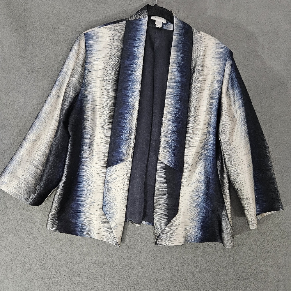 Chinos Womens Blazer Jacket Open Front Silver Blue Strip Size 1 Medium
